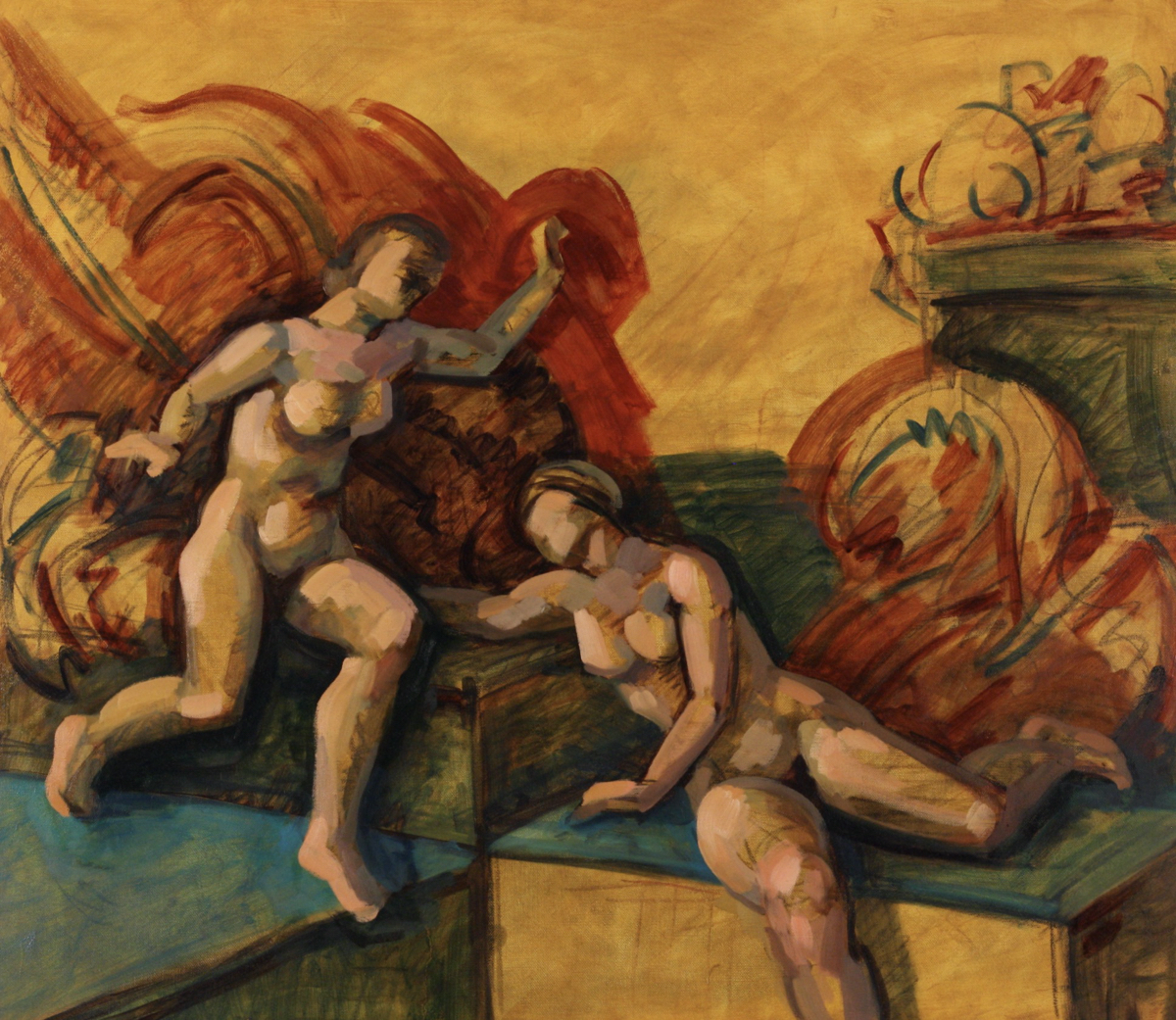 Annunciation; chalk & oil on canvas, 100 x 115 cm, 2020