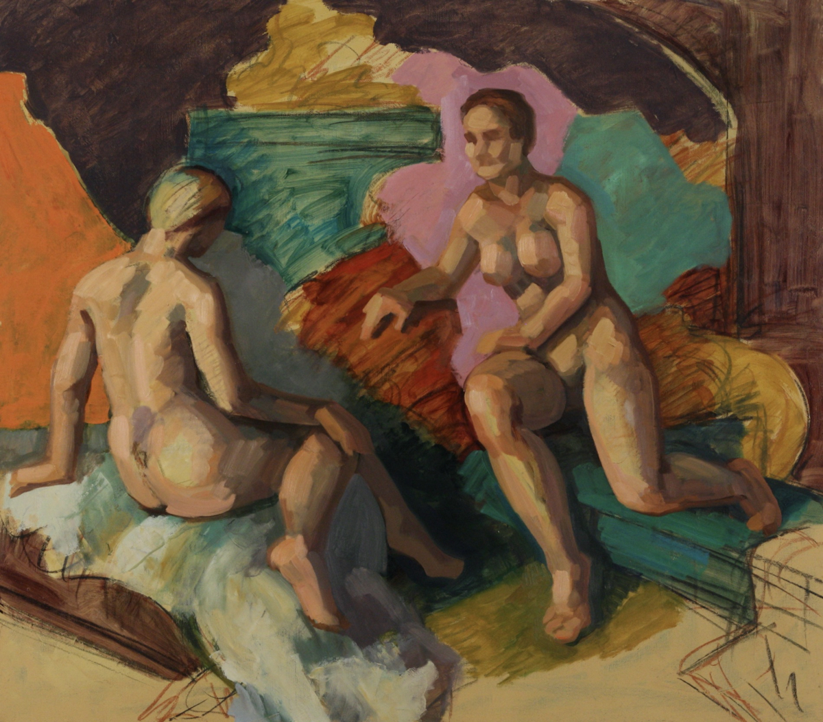 Annunciation; chalk & oil on canvas, 100 x 115 cm, 2020